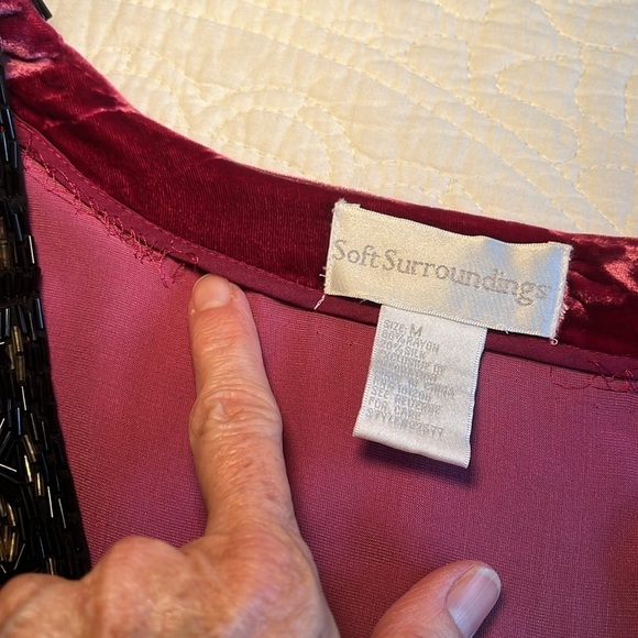 Silk Blend Velvety Wrap Jacket Women Medium Beaded Top Vintage Fairy Core Retro - Picture 10 of 17